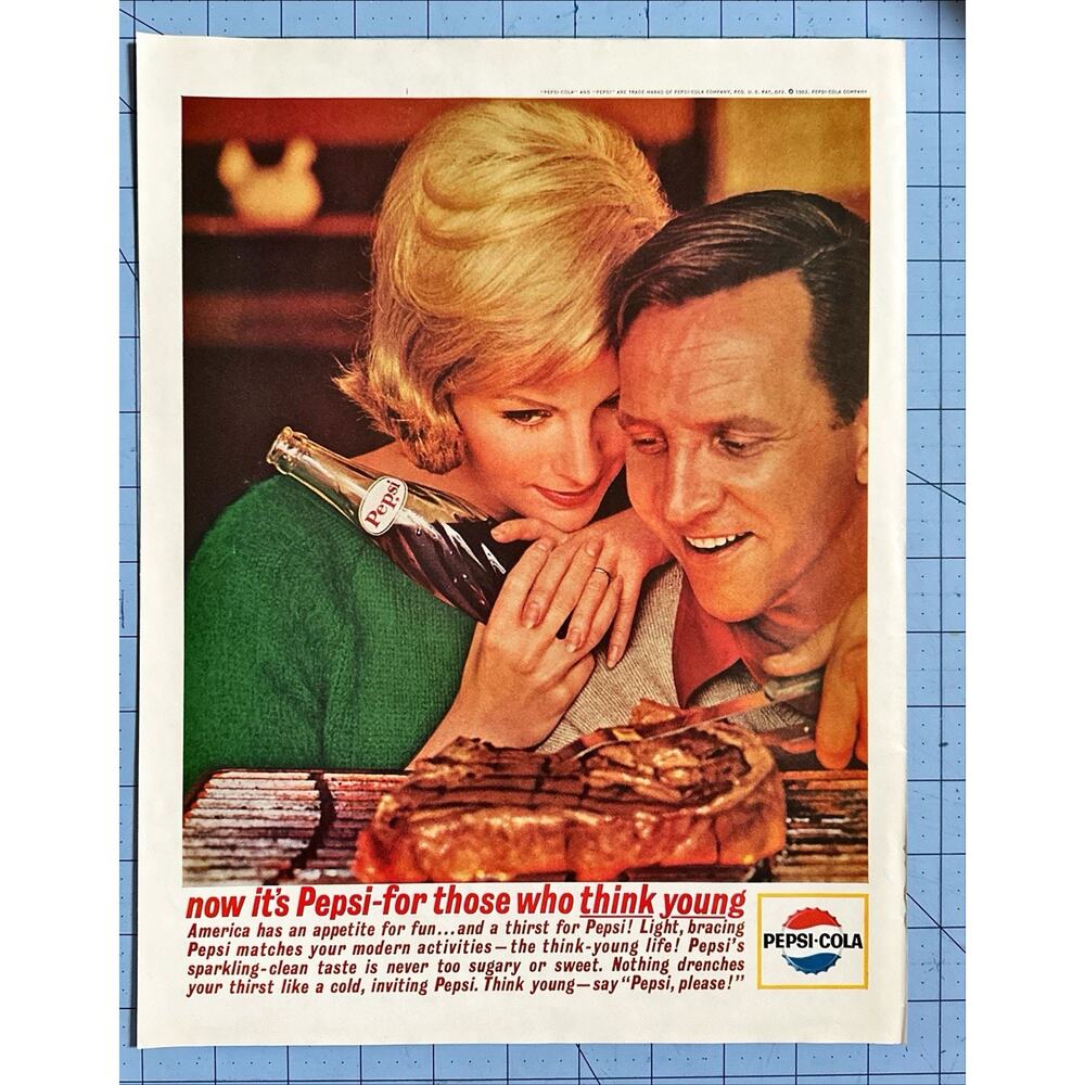 1963 Pepsi Cola Couple Grilling Steak For Those That Think Young Original Ad